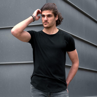 man wearing onyx black short sleeve drop tee